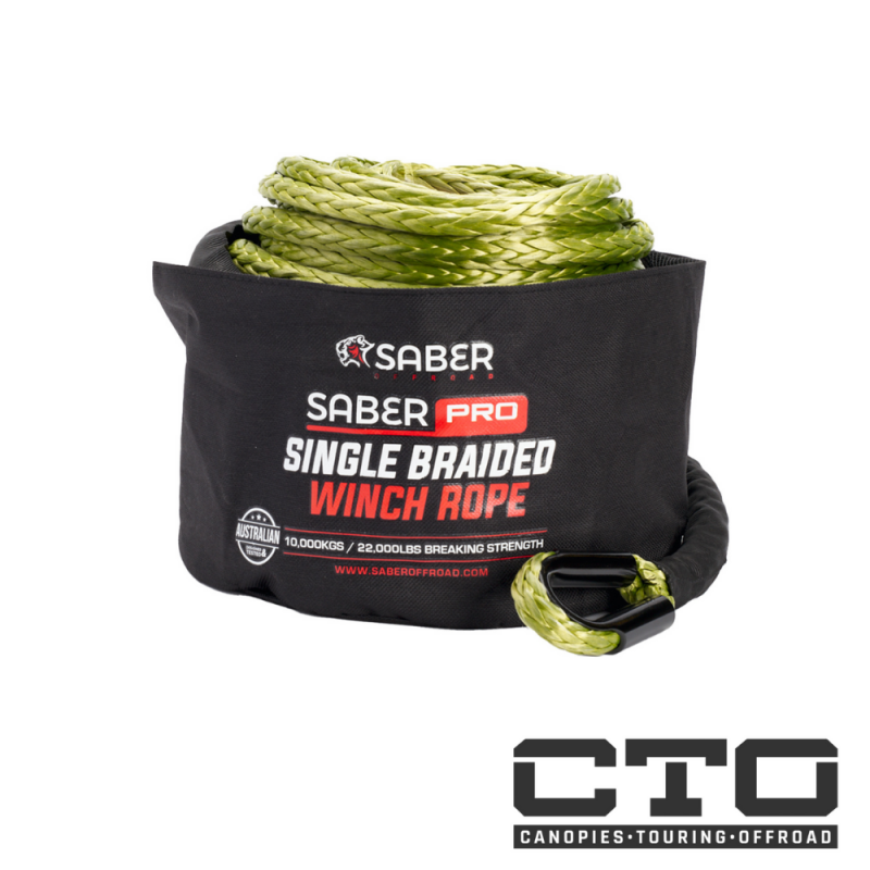 10,000KG - 10mm SaberPro® Green Single Braided Winch Rope - 30M