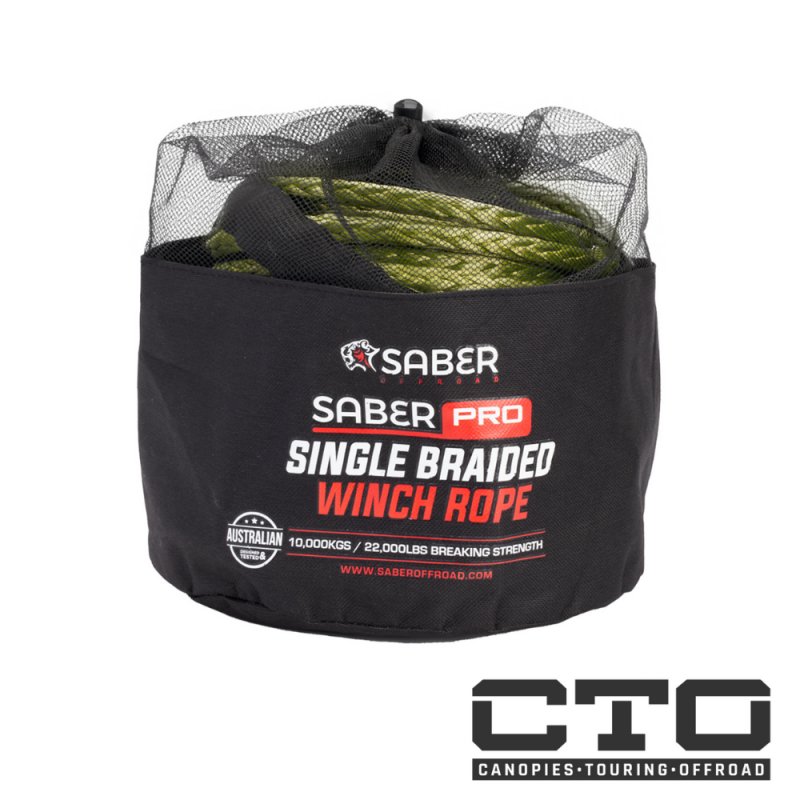 10,000KG - 10mm SaberPro® Green Single Braided Winch Rope - 30M