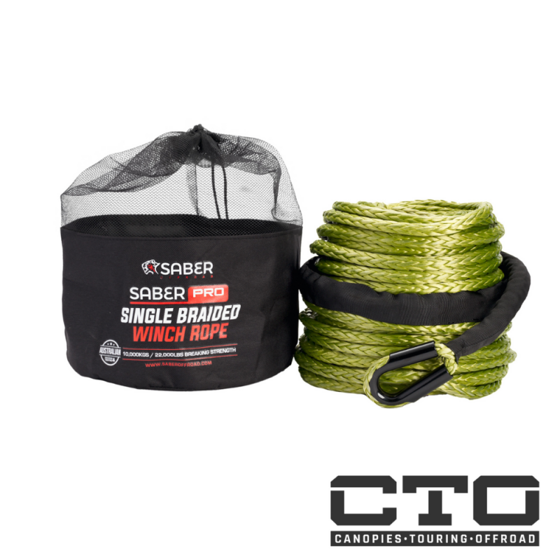 10,000KG - 10mm SaberPro® Green Single Braided Winch Rope - 30M