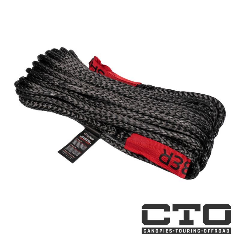 9,500KG Black SaberPro 20M Winch Extension Rope w/Red Sheath Eyes - 20M